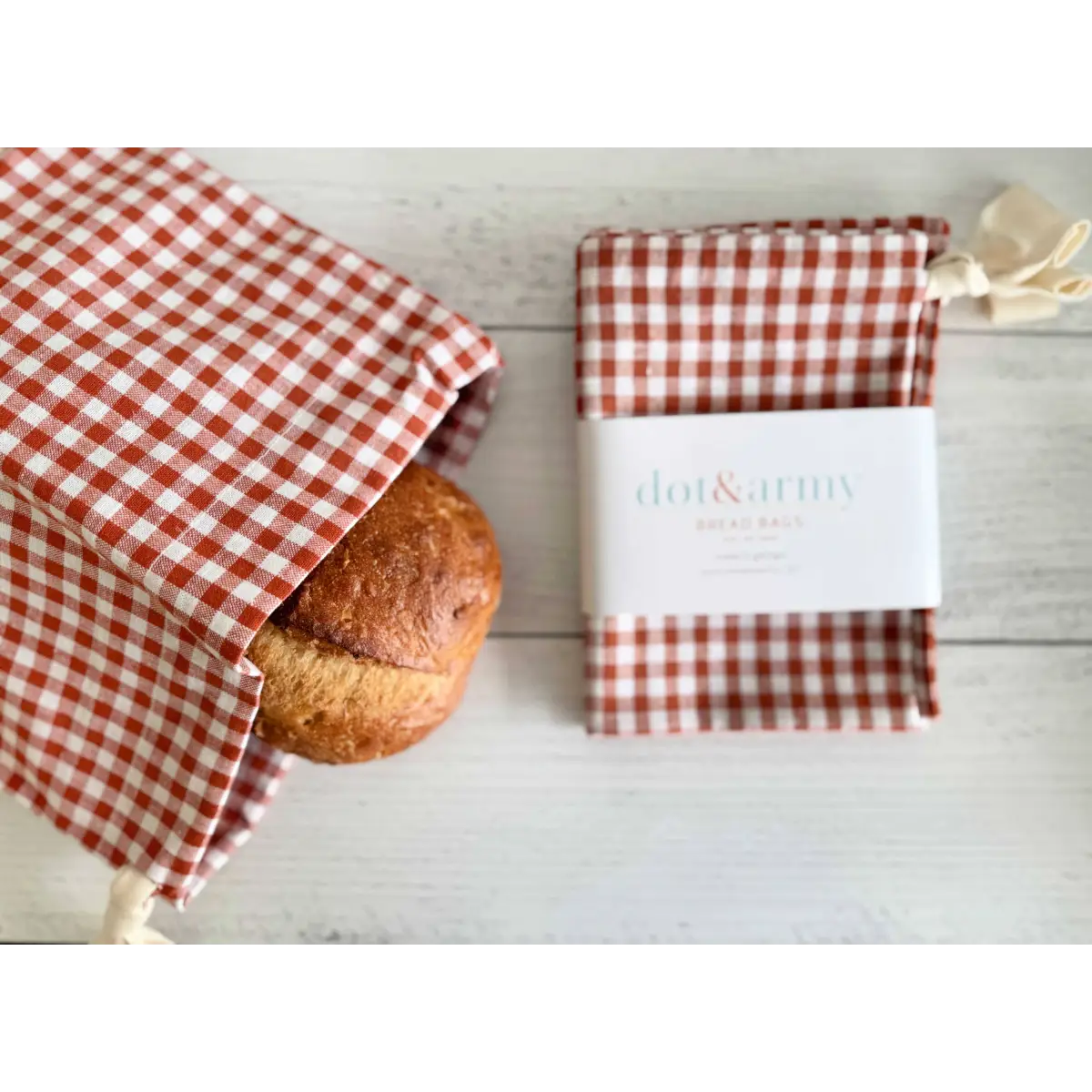 Linen Bread Bags - Papaya Check - Set of 2 - Dot and Army