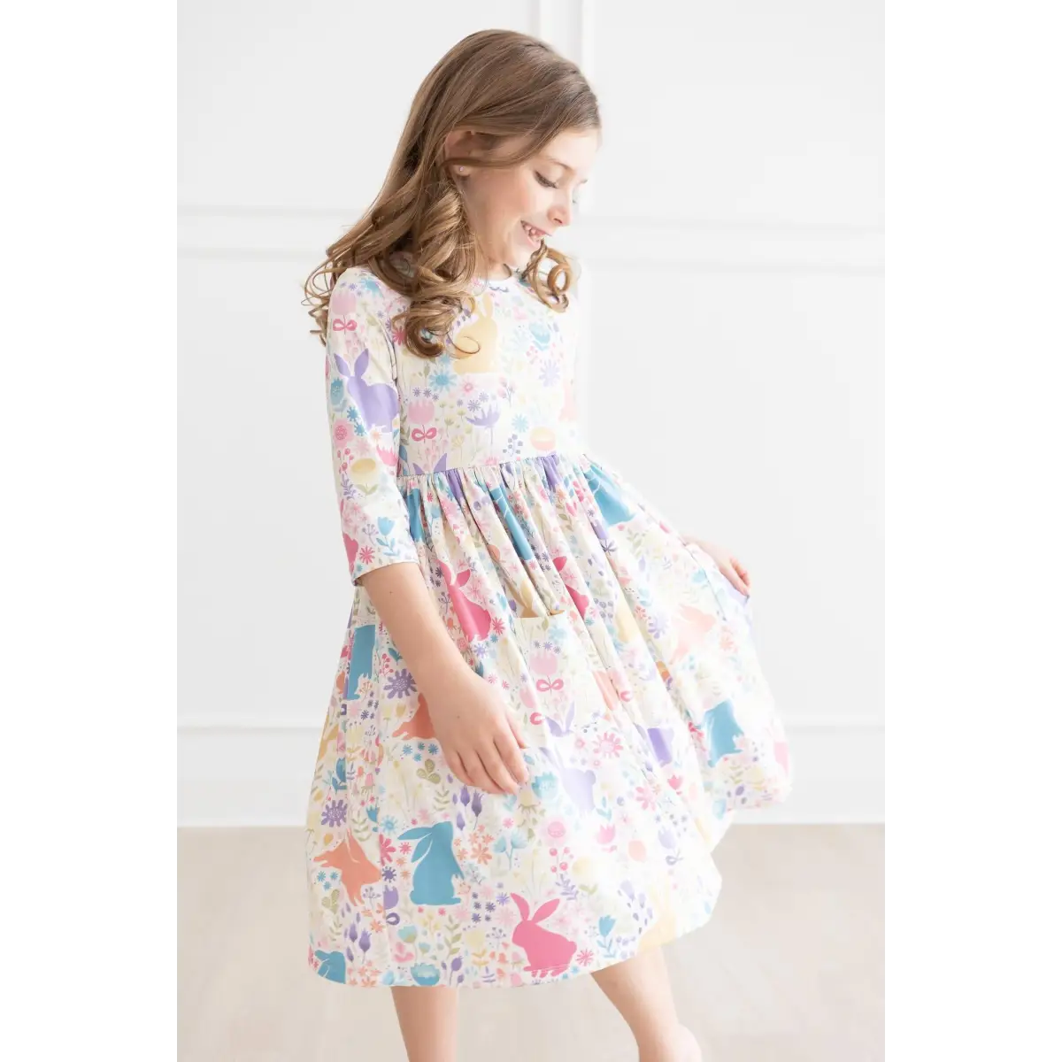 Pocket Twirl Dress - Pastel Floral Bunnies - Easter - Mila & Rose ®