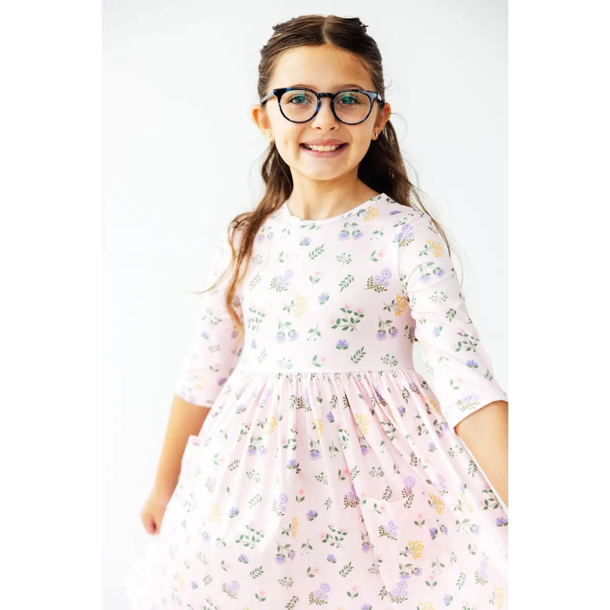 Pastel Petals 3/4 Sleeve Pocket Twirl Dress - Mila & Rose ®