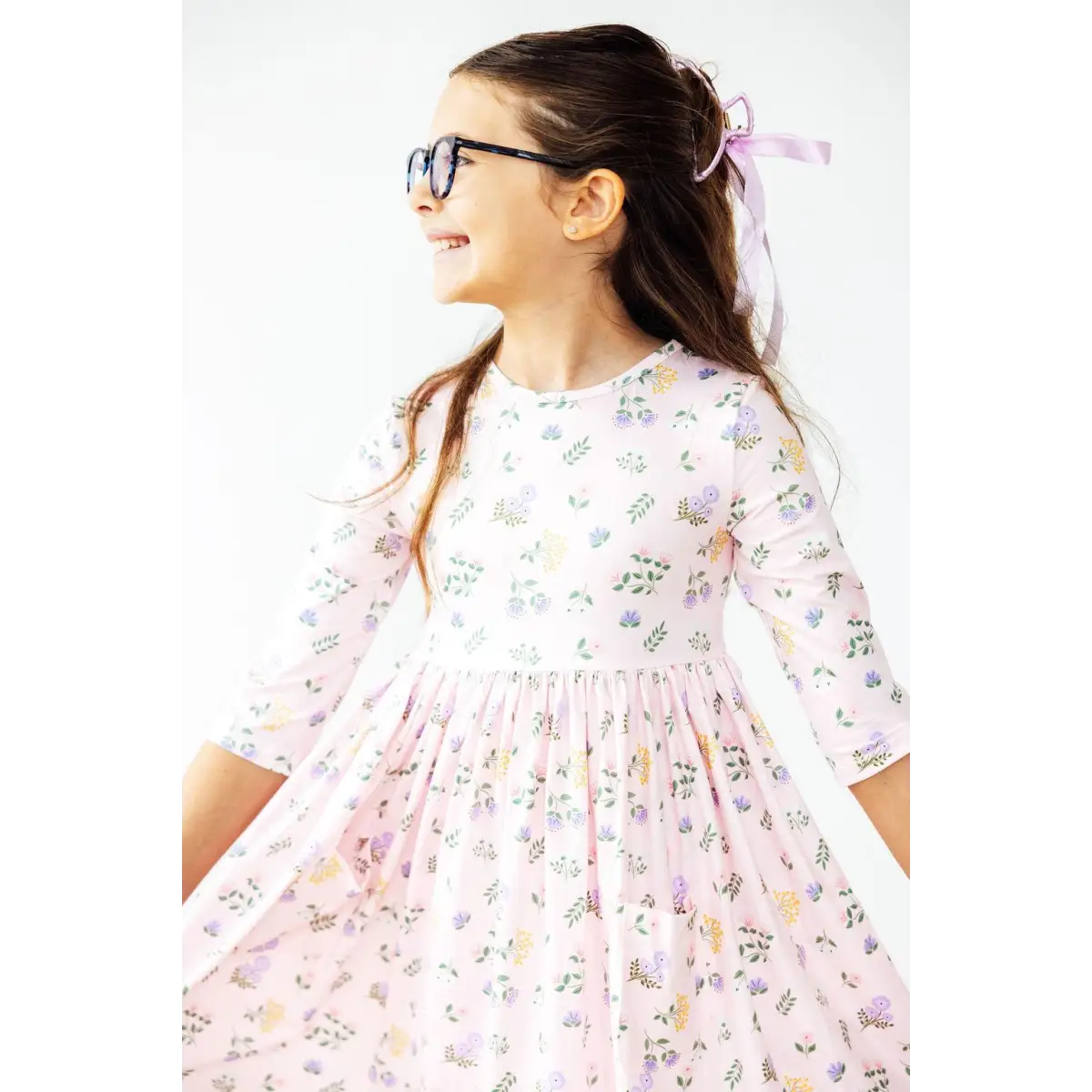 Pastel Petals 3/4 Sleeve Pocket Twirl Dress - Mila & Rose ®