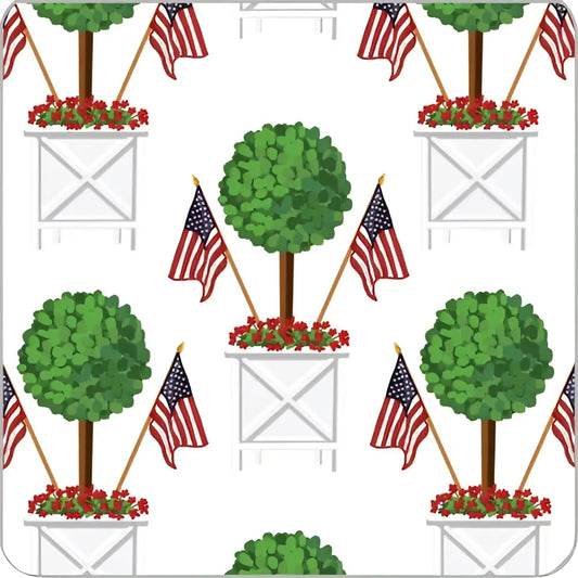 Patriotic Topiary Tree Paper Coasters Set of 20 - WH Hostess Social Stationery