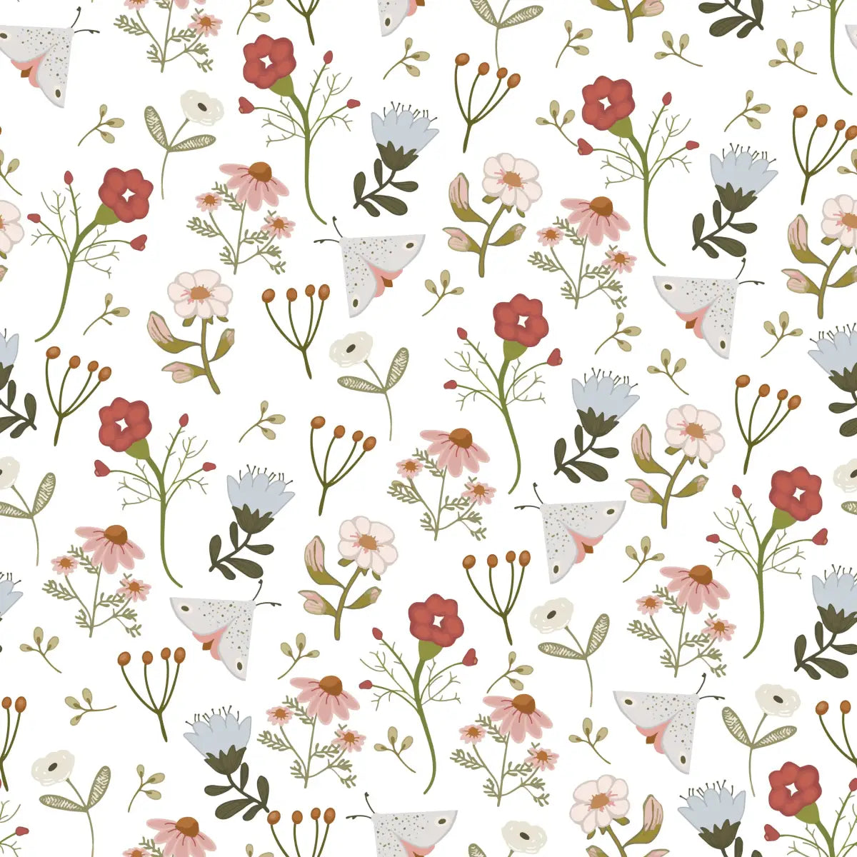 Payson Wallpaper - Flowers and Moths for Kids - by Izzy - Sample 1 foot by 1 foot - Loomwell Home Goods