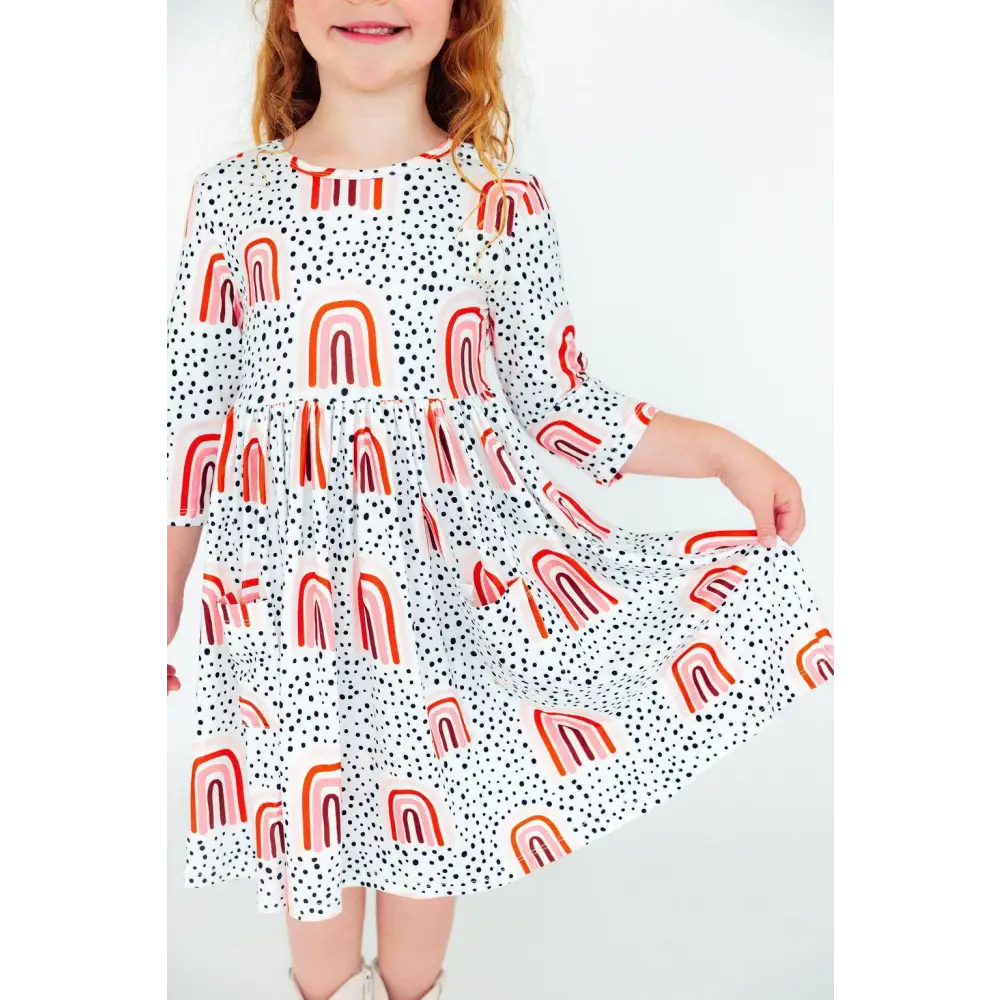 Peach Rainbow 3/4 Sleeve Pocket Twirl Dress - Mila & Rose ®