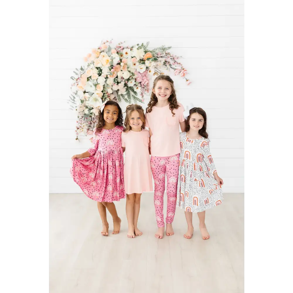 Peach Rainbow 3/4 Sleeve Pocket Twirl Dress - Mila & Rose ®