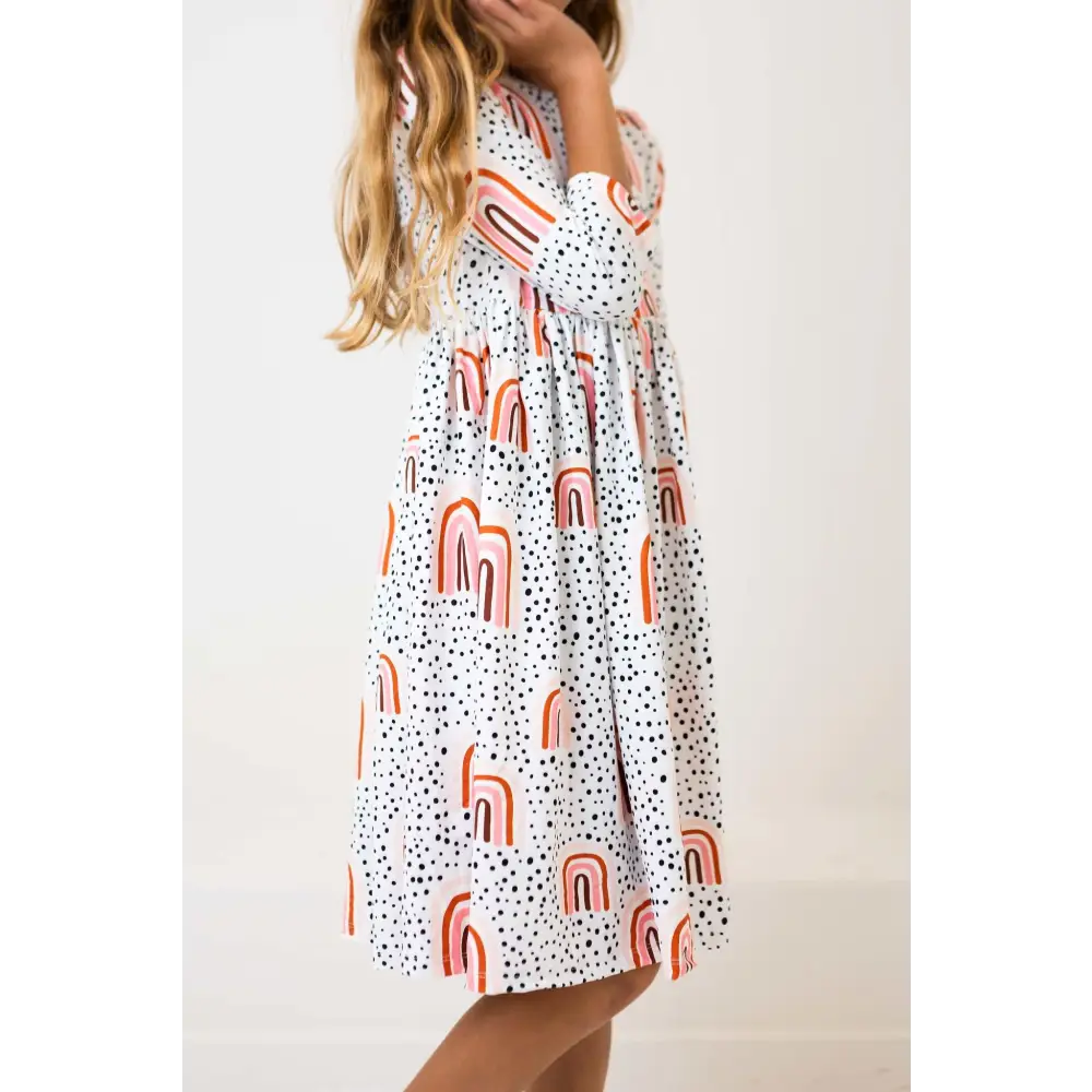 Peach Rainbow 3/4 Sleeve Pocket Twirl Dress - Mila & Rose ®