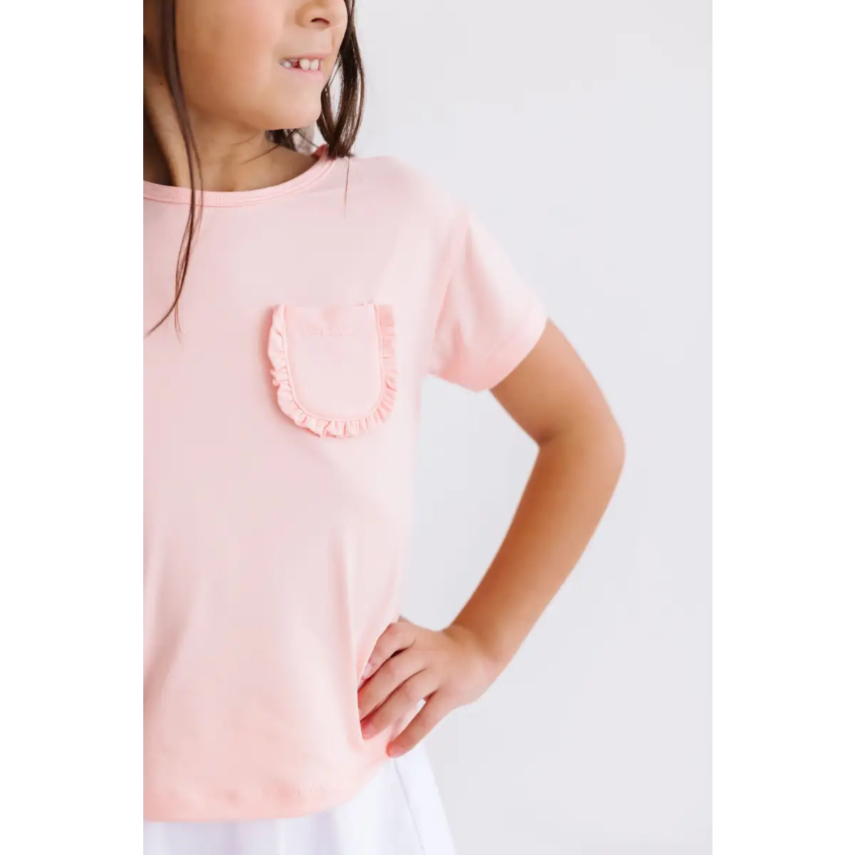 Ruffle Pocket Tee - Peach - Mila & Rose ®
