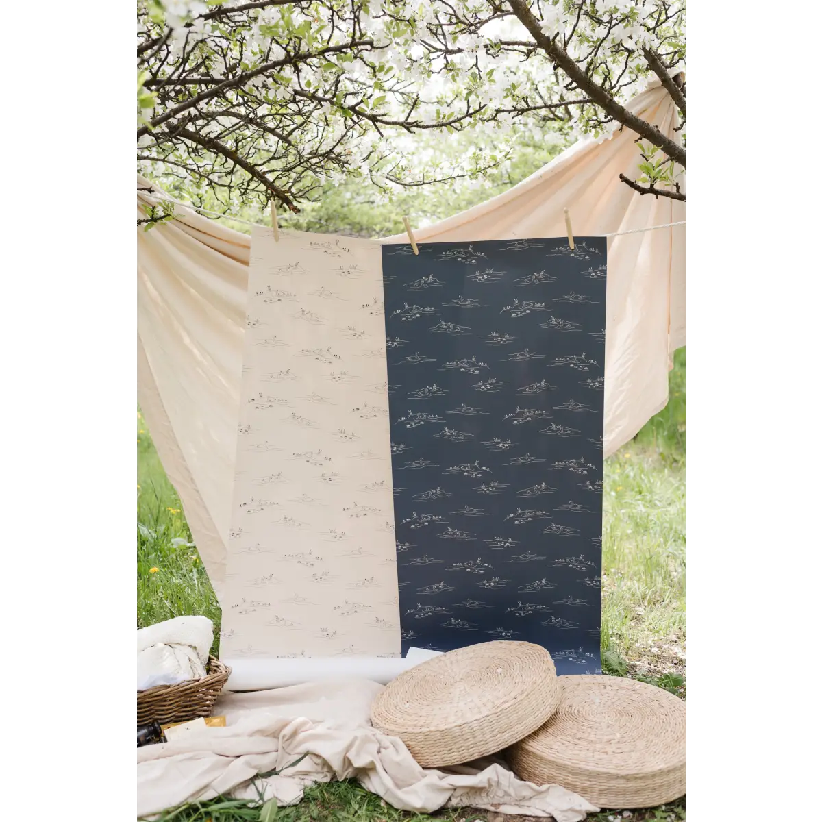 Pemberley Wallpaper - Gentle Swans - Line Drawings by Of Lilies and Fields - Loomwell Home Goods