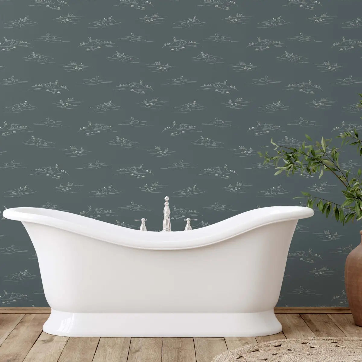 Pemberley Wallpaper - Gentle Swans - Line Drawings by Of Lilies and Fields - Loomwell Home Goods