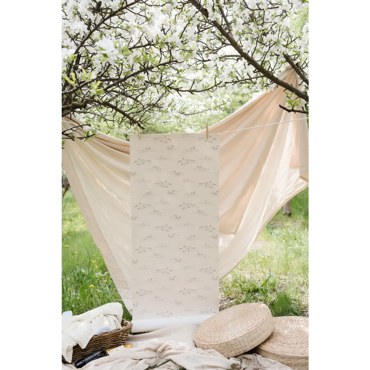 Pemberley Wallpaper - Gentle Swans - Line Drawings by Of Lilies and Fields - Loomwell Home Goods