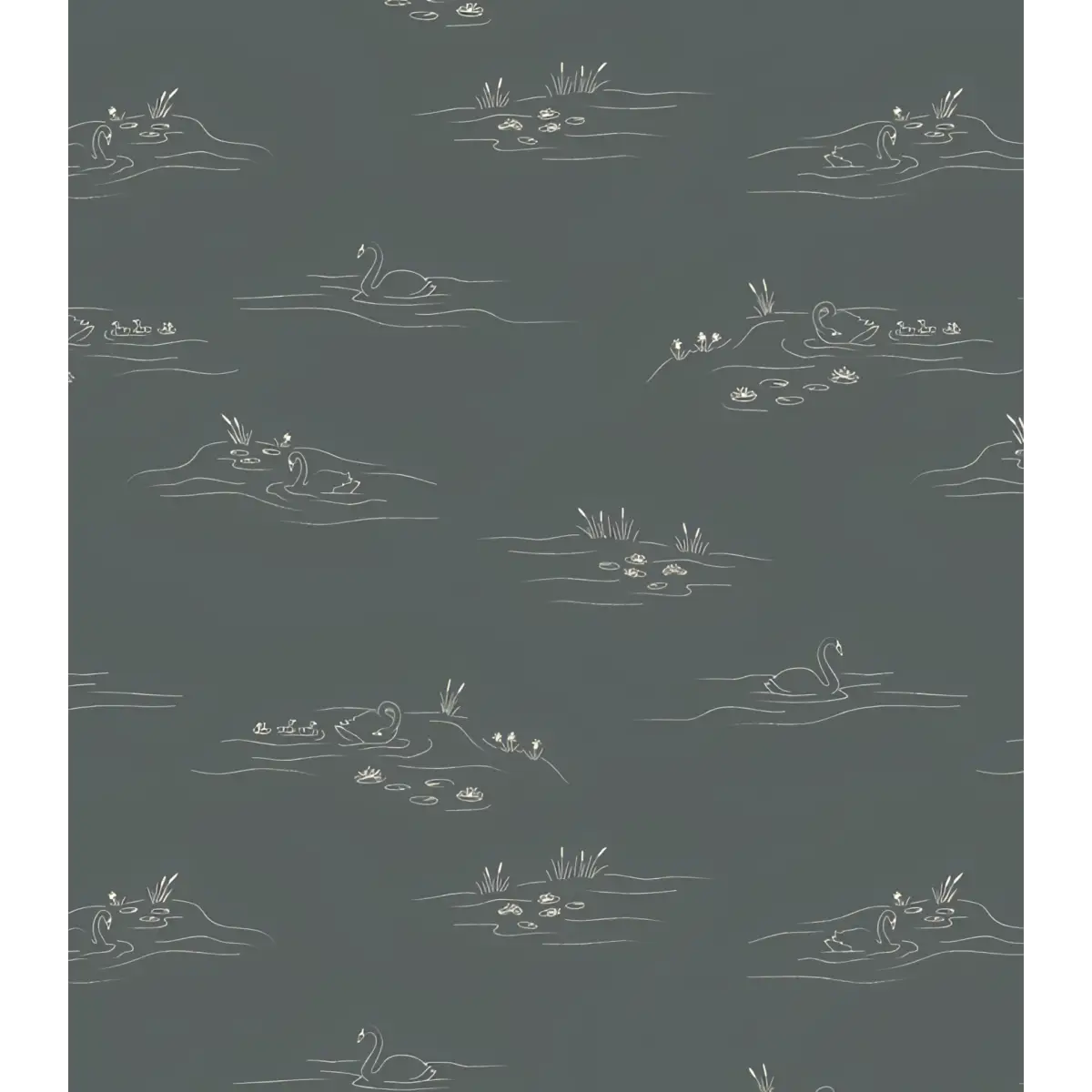 Pemberley Wallpaper - Gentle Swans - Line Drawings by Of Lilies and Fields - Sample 1 foot by 1 foot / Dark - Loomwell