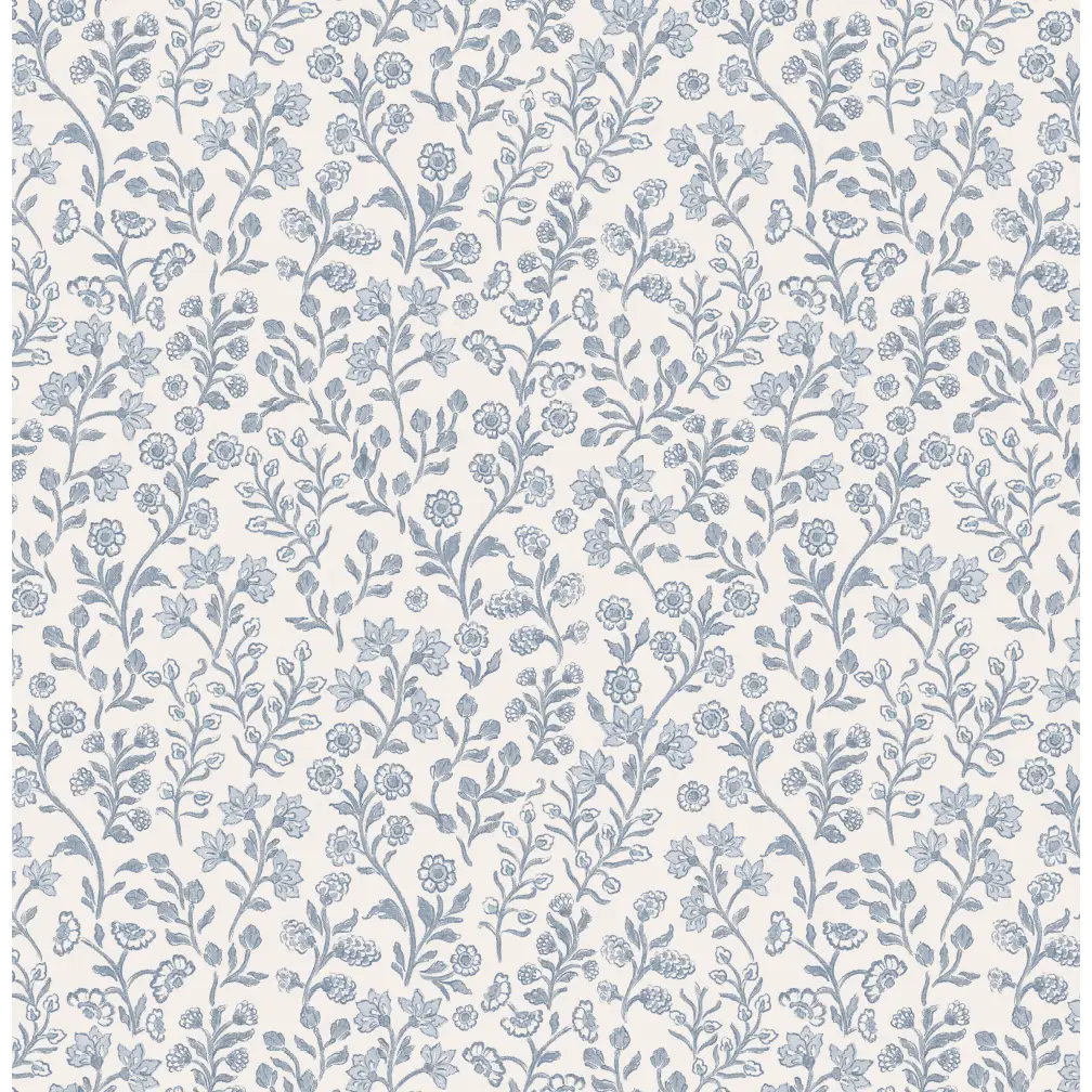 Penelope Wallpaper - Petite Flower Vines - by Bloomery Decor - Sample 1 foot by 1 foot / Blue - Loomwell Home Goods