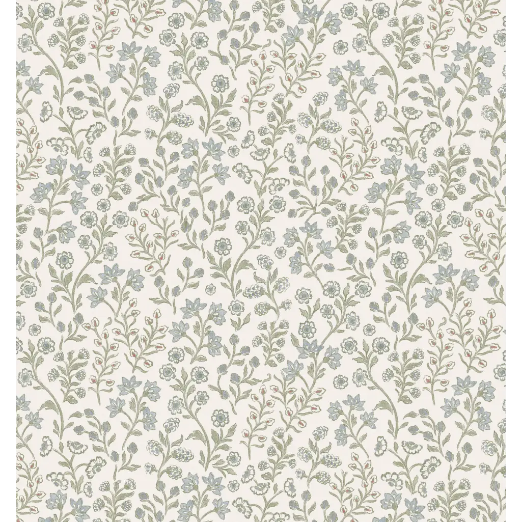 Penelope Wallpaper - Petite Flower Vines - by Bloomery Decor - Sample 1 foot by 1 foot / Blue Green - Loomwell Home