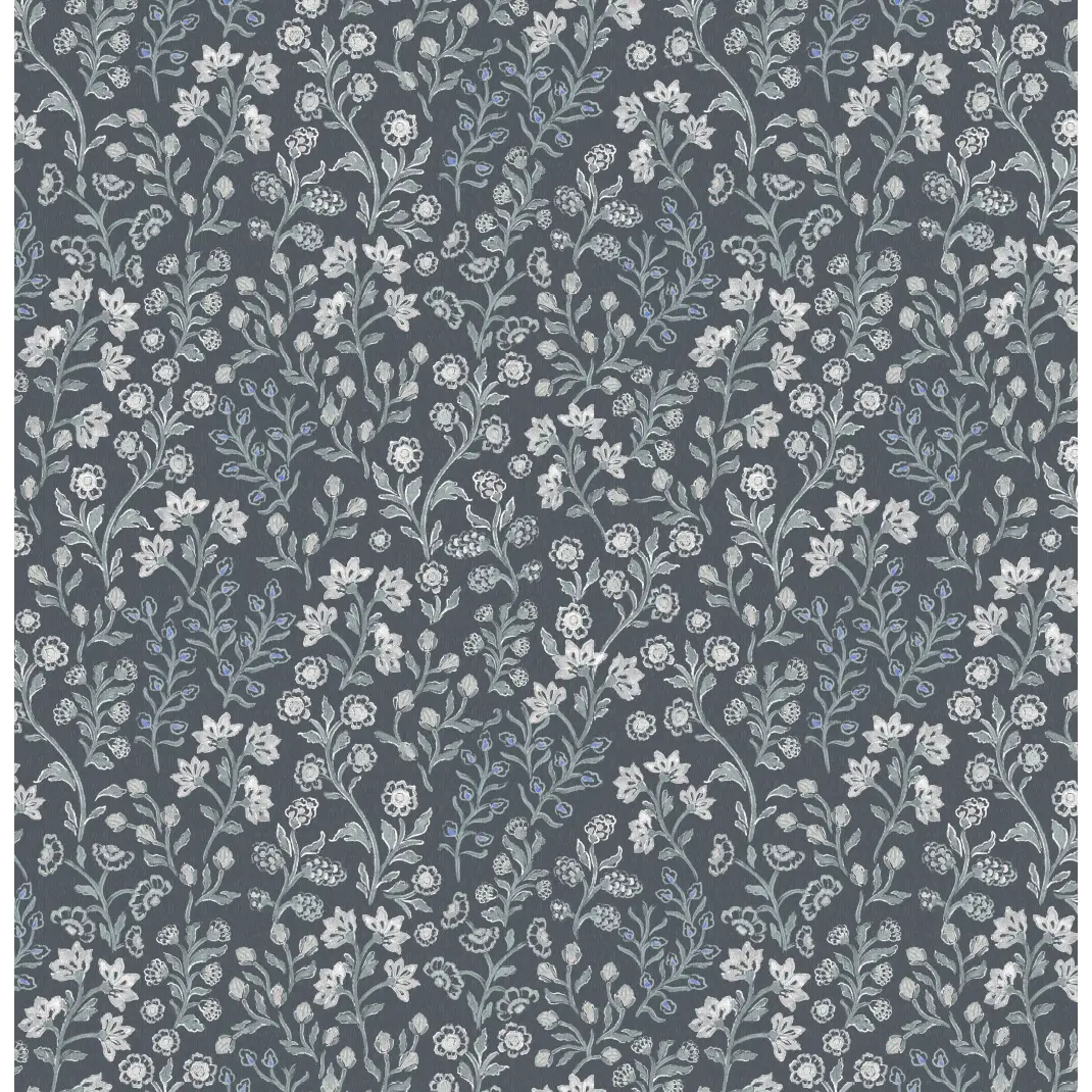 Penelope Wallpaper - Petite Flower Vines - by Bloomery Decor - Sample 1 foot by 1 foot / Navy - Loomwell Home Goods
