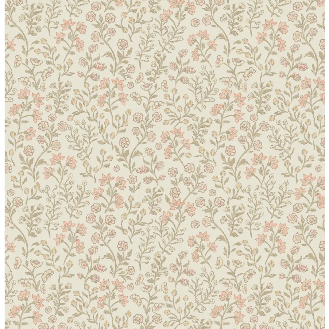 Penelope Wallpaper - Petite Flower Vines - by Bloomery Decor - Sample 1 foot by 1 foot / Pink and Green - Loomwell Home