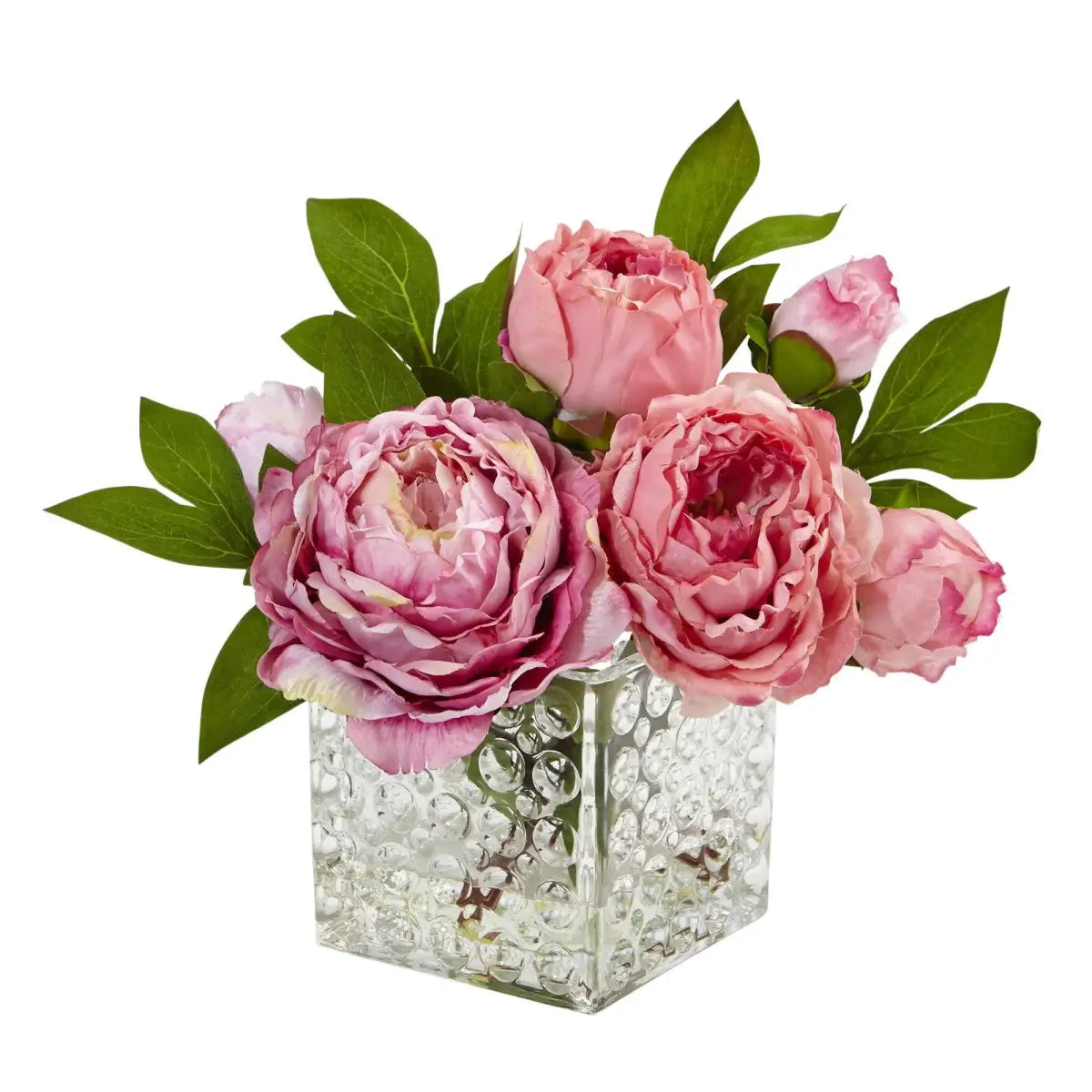 Peony in Glass Vase - Nearly Natural