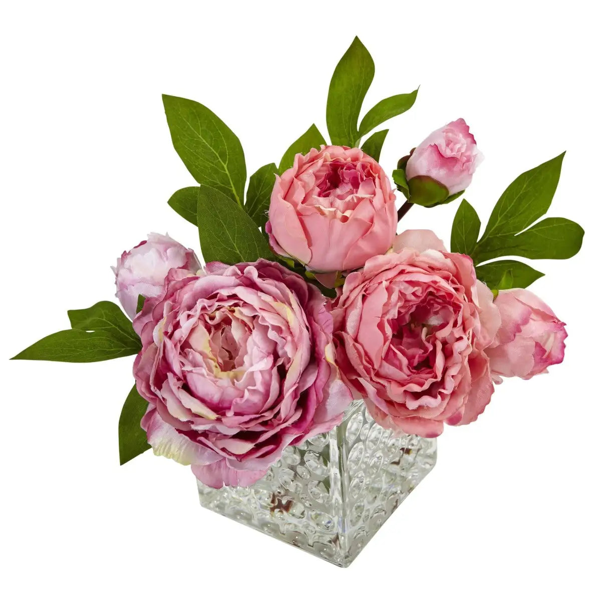 Peony in Glass Vase - Nearly Natural