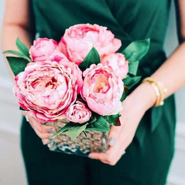Peony in Glass Vase - Nearly Natural
