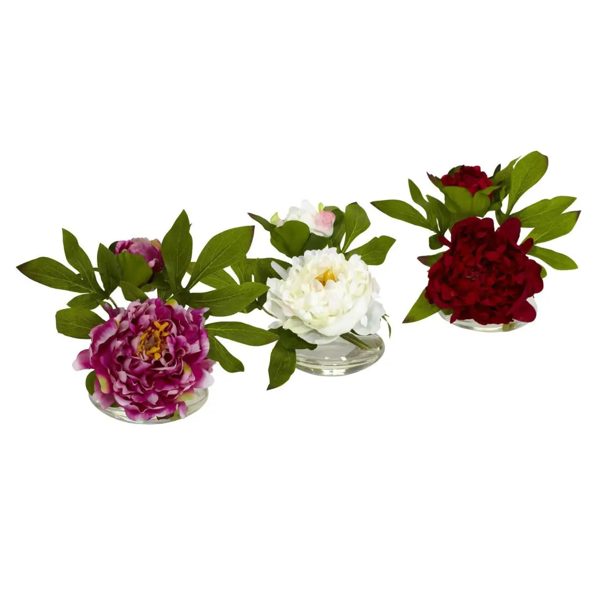 Peony w/Glass Vase (Set of 3) - Nearly Natural