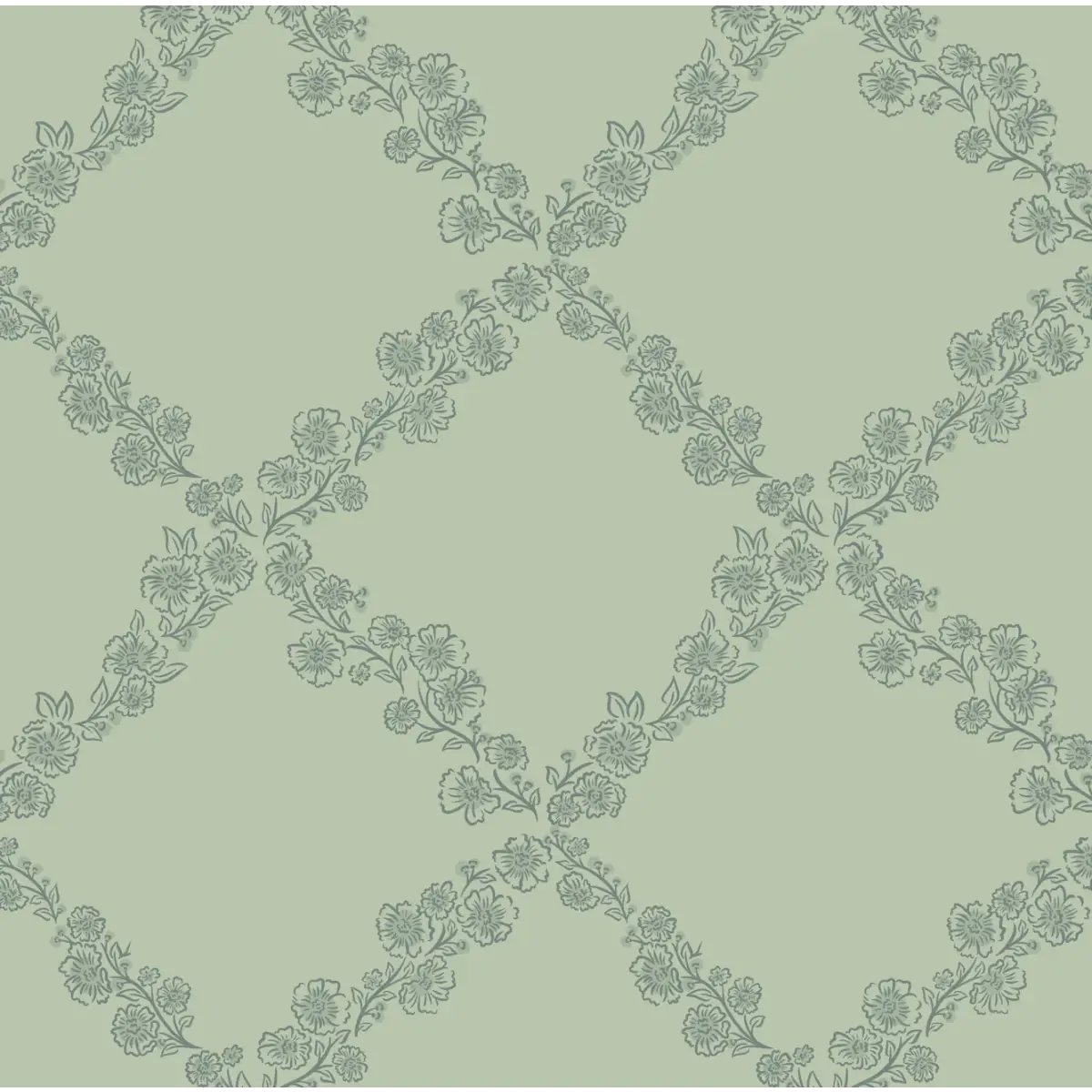 Pepper Wallpaper - Floral Lattice - by The Beau Studio - Sample 1 foot by 1 foot / Green - Loomwell Home Goods