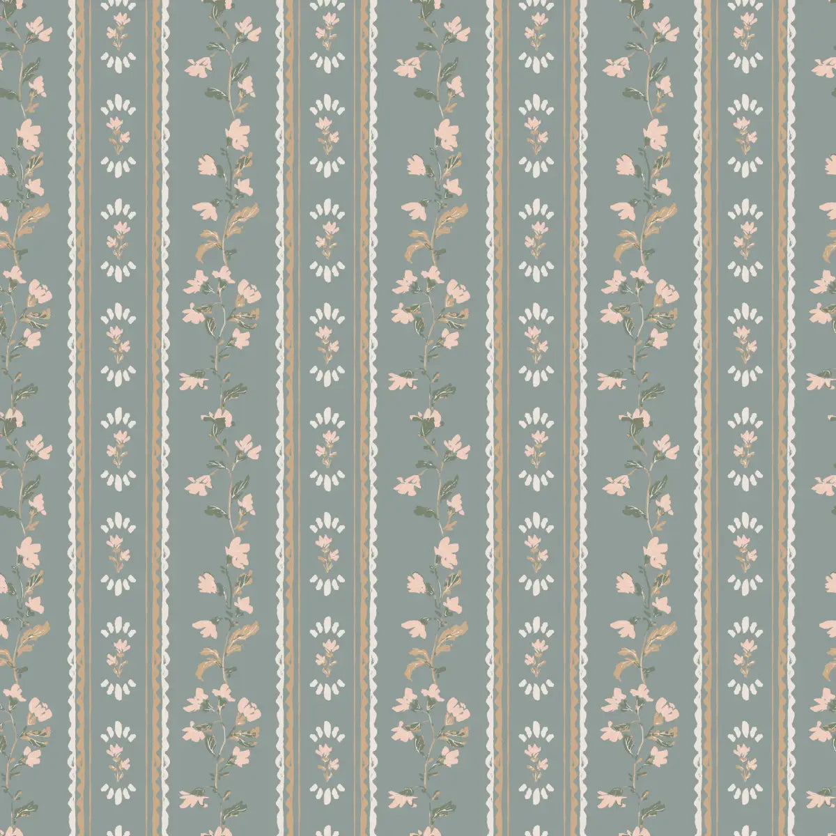 Peri Wallpaper - Sweet Floral Stripe - by Creating to Love - Sample 1 foot by 1 foot / Blue - Loomwell Home Goods