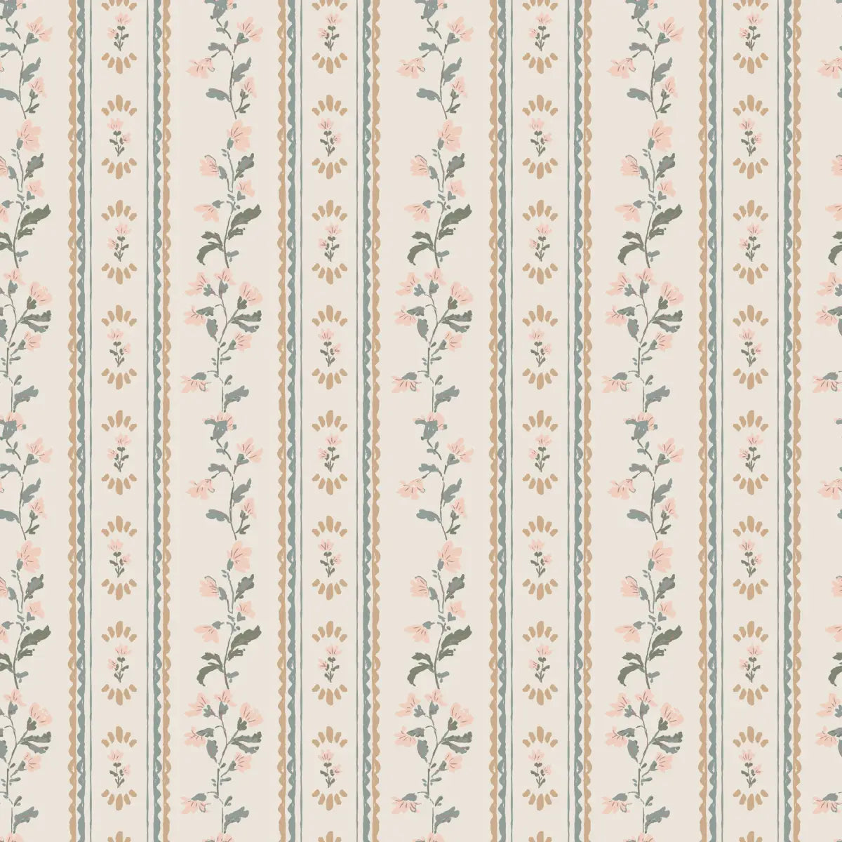 Peri Wallpaper - Sweet Floral Stripe - by Creating to Love - Sample 1 foot by 1 foot / Cream - Loomwell Home Goods