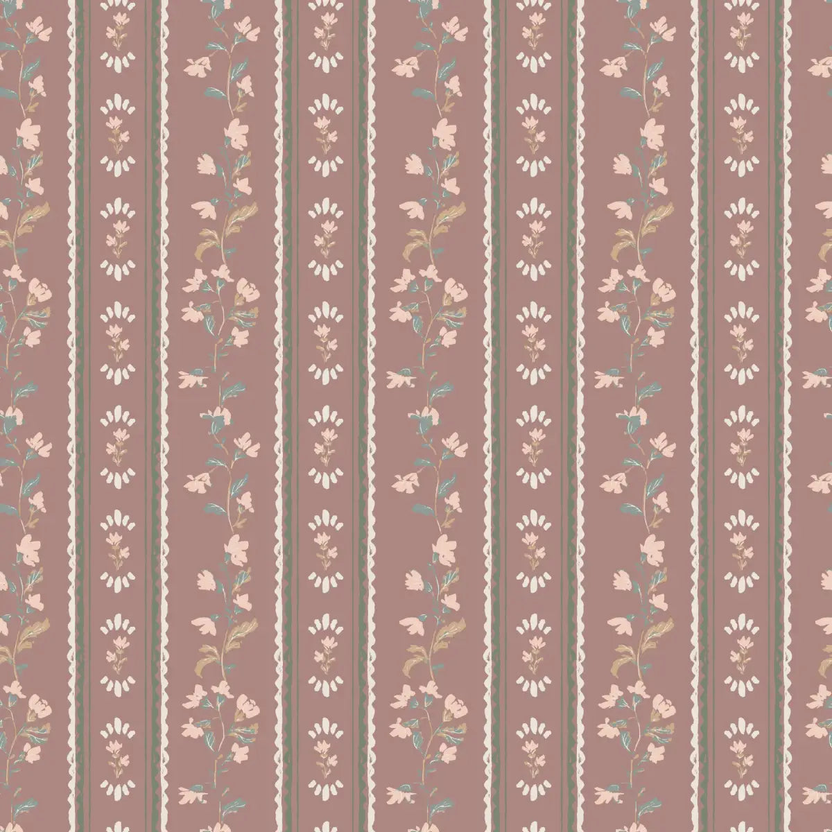 Peri Wallpaper - Sweet Floral Stripe - by Creating to Love - Sample 1 foot by 1 foot / Mauve - Loomwell Home Goods