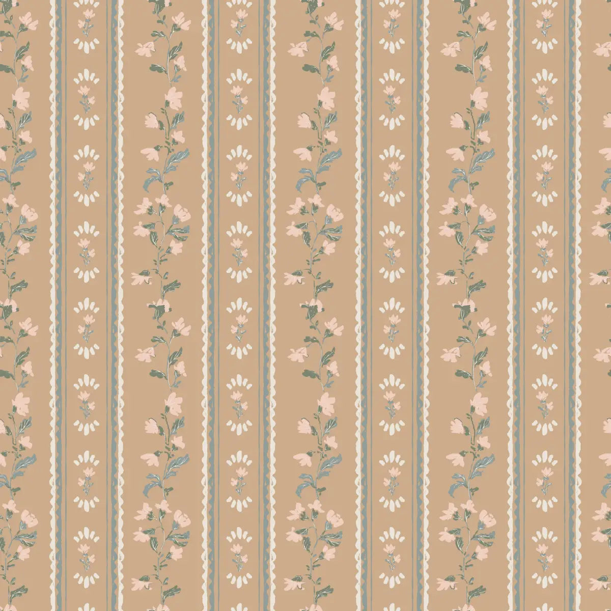 Peri Wallpaper - Sweet Floral Stripe - by Creating to Love - Sample 1 foot by 1 foot / Mustard - Loomwell Home Goods