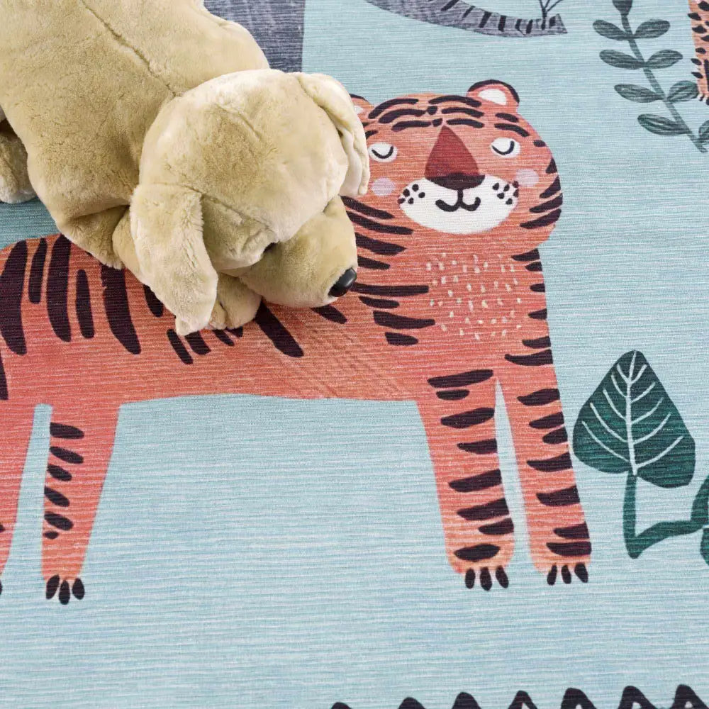 Petey Blue Animal Print Washable Kids Rug - Boutique Rugs