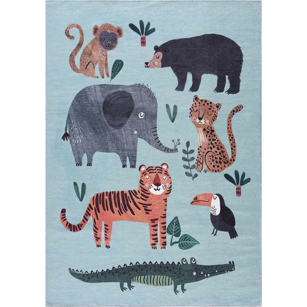 Petey Blue Animal Print Washable Kids Rug - Boutique Rugs