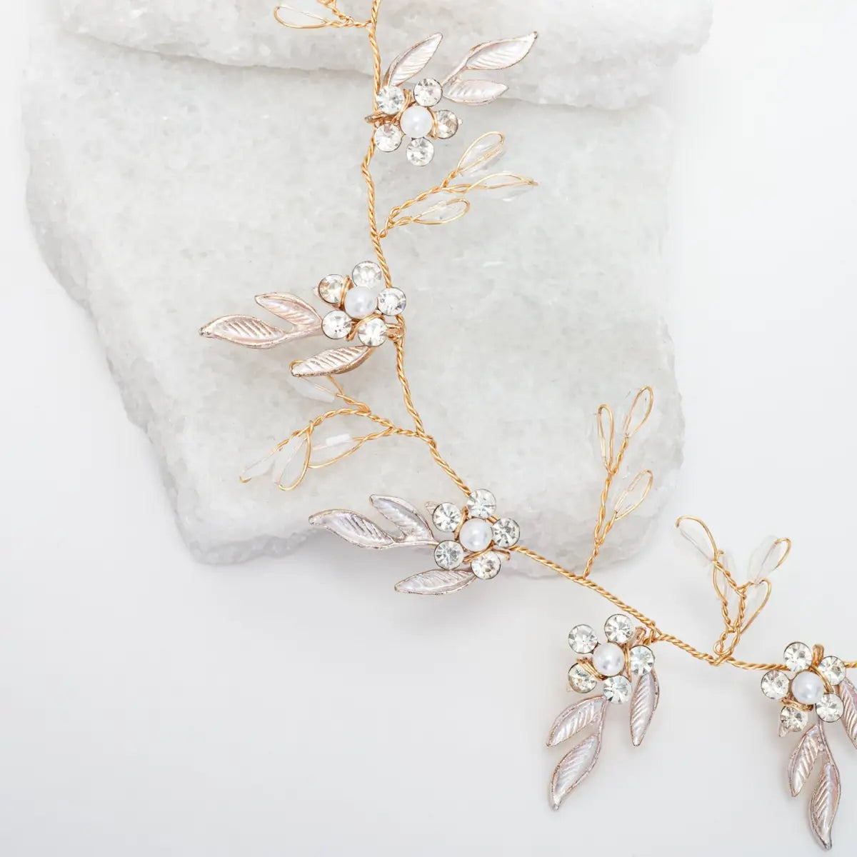 Petite Floral Crystal and Pearl Silk Ribbon Headband - Starfish Project