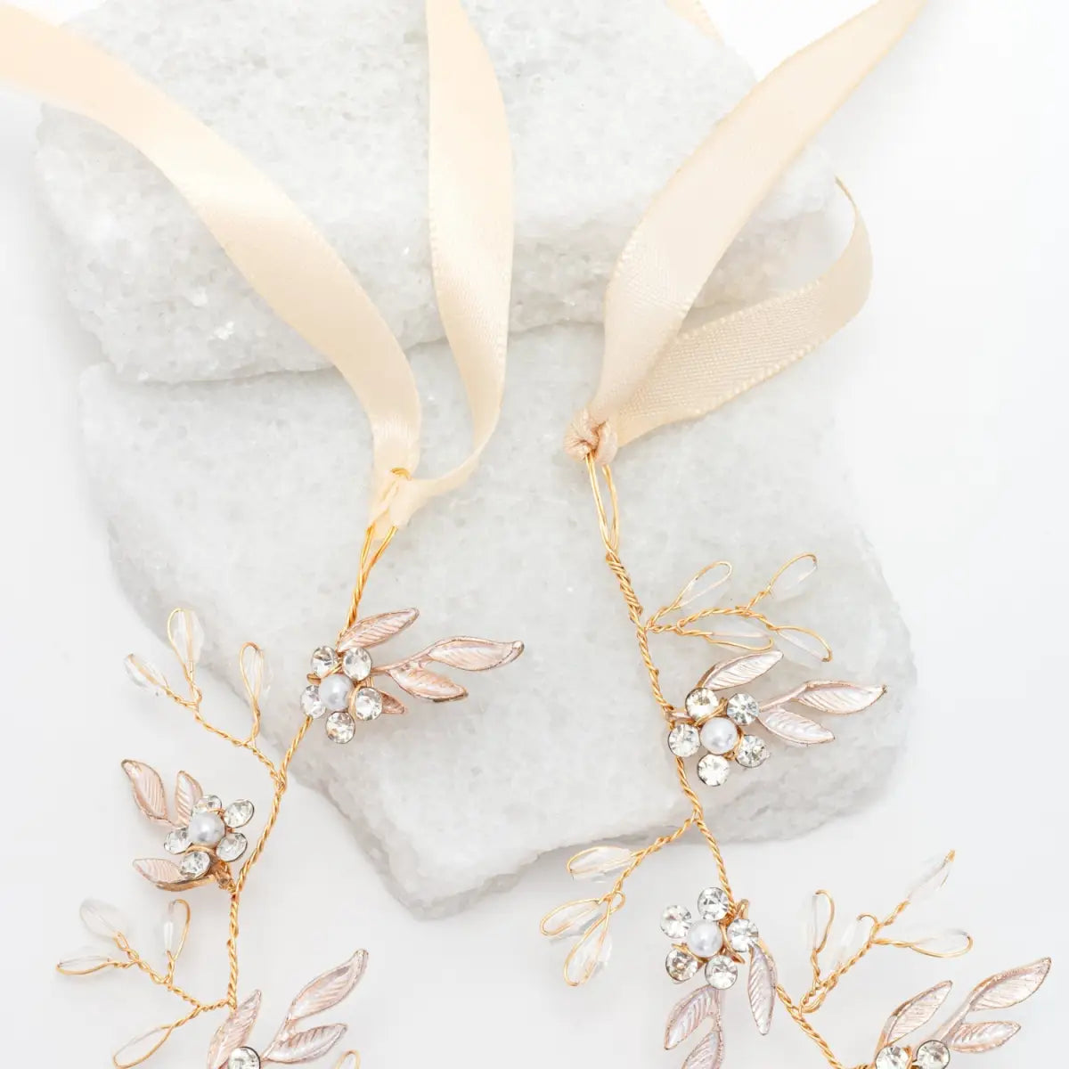 Petite Floral Crystal and Pearl Silk Ribbon Headband - Starfish Project