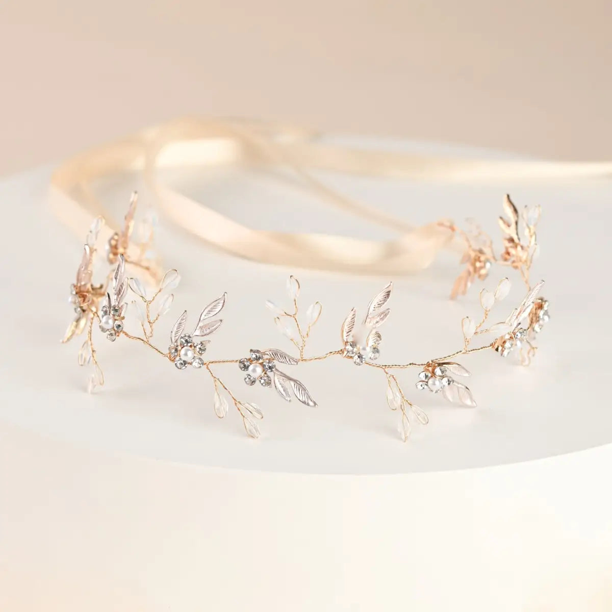 Petite Floral Crystal and Pearl Silk Ribbon Headband - Starfish Project