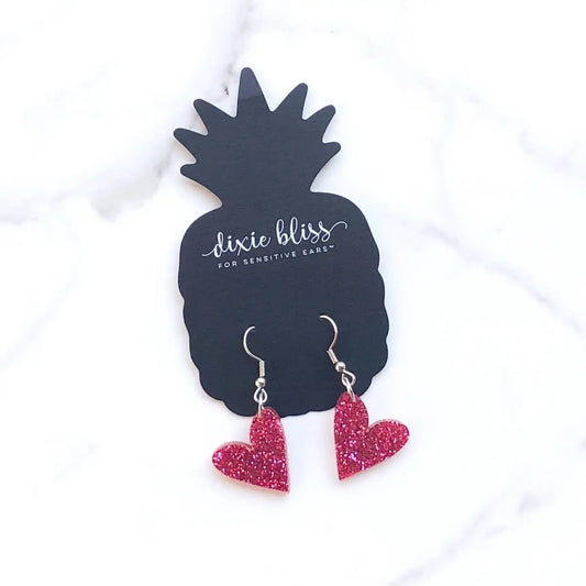 Petite Hearts Glitter Earrings - Dixie Bliss