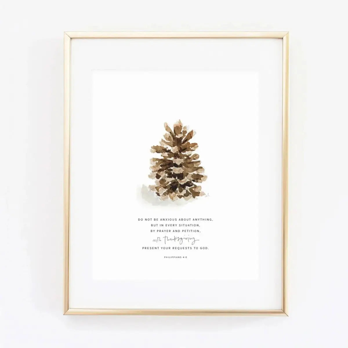 Autumn Watercolor Print - Pinecone with Scripture - Philippians 4:6 - emily lex studio