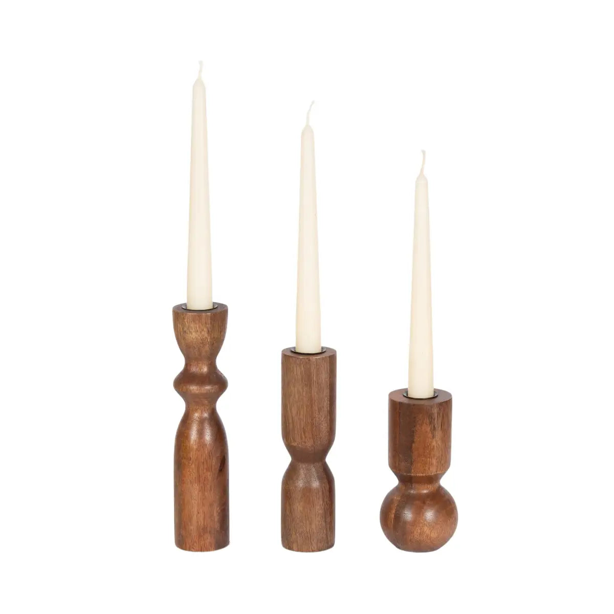Pico Taper Candle Holders - Set of 3 - Walnut Brown - kateandlaurel