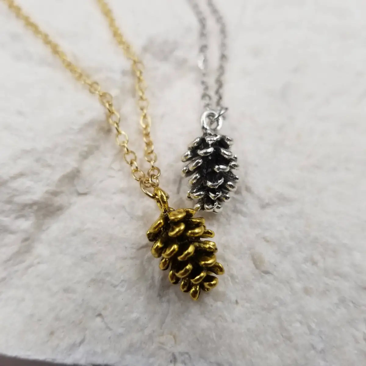 Pine Cone Necklace - Gold & Silver - Silver - Honeybee Vintage