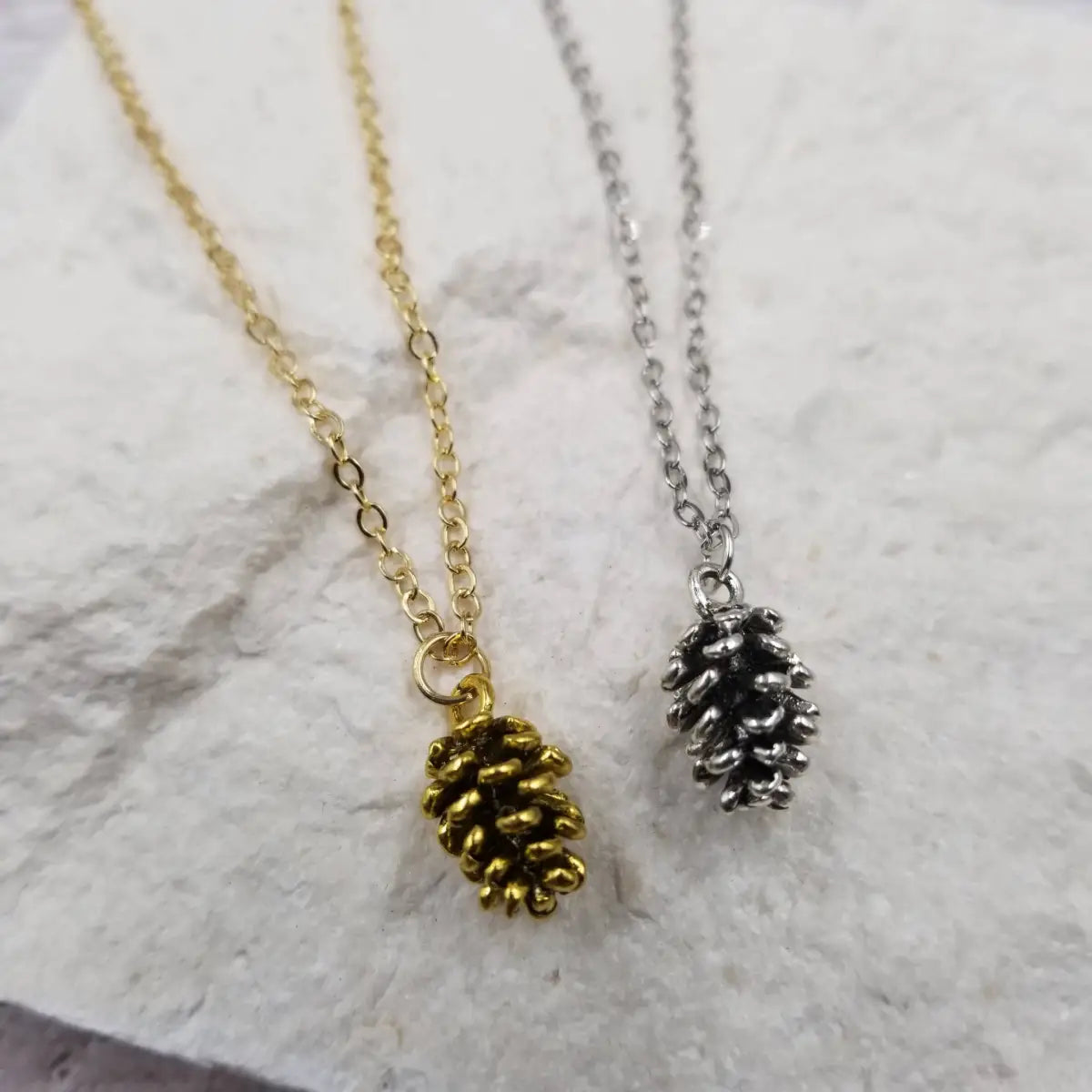 Pine Cone Necklace - Gold & Silver - Gold - Honeybee Vintage