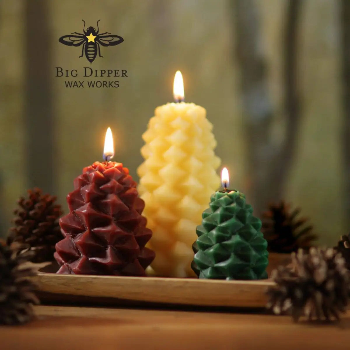 Pinecone Candles – Beeswax – 3 Sizes and Colors - Big Dipper Wax Works