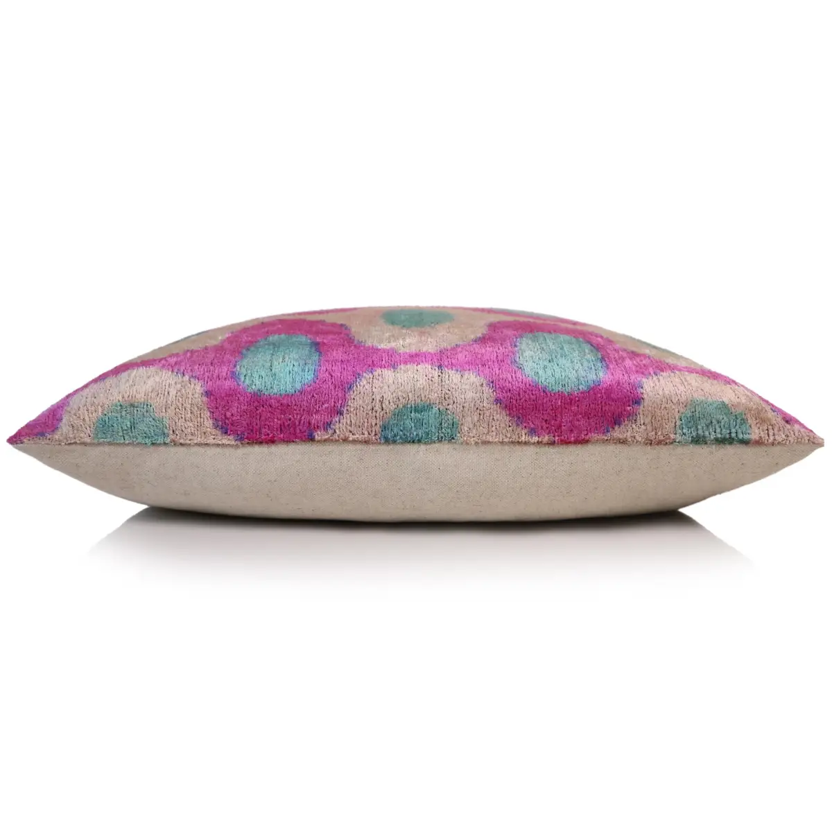 Pink and Aqua Circle Silk Velvet Pillow 16x24 Handmade Luxury Cushion - Canvello