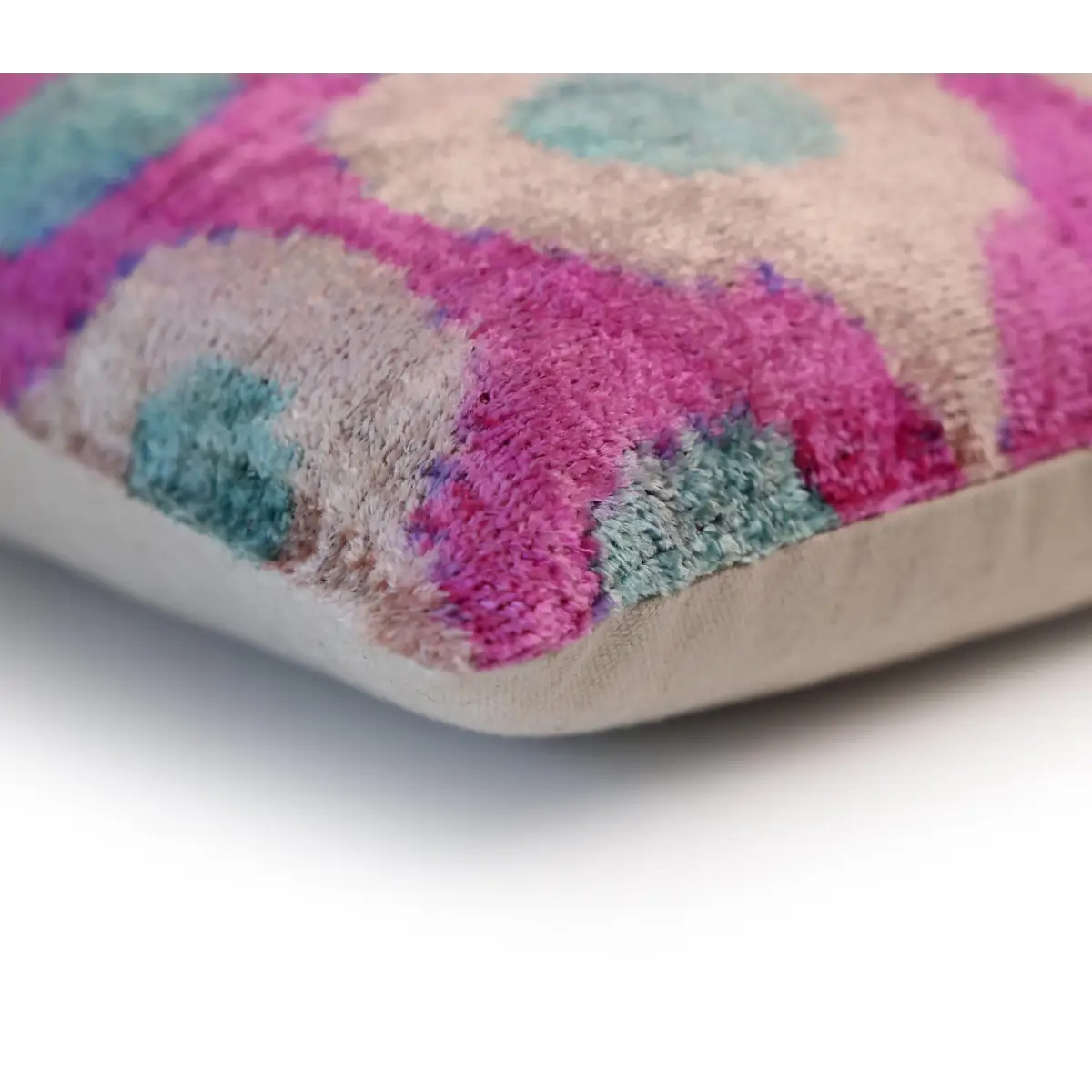 Pink and Aqua Circle Silk Velvet Pillow 16x24 Handmade Luxury Cushion - Canvello