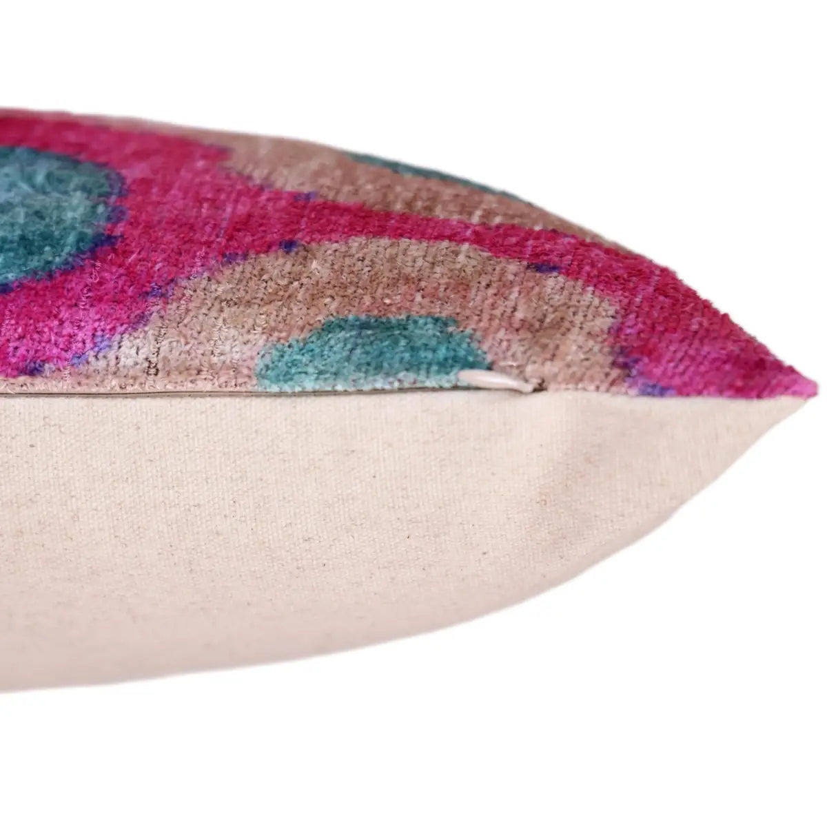 Pink and Aqua Circle Silk Velvet Pillow 16x24 Handmade Luxury Cushion - Canvello