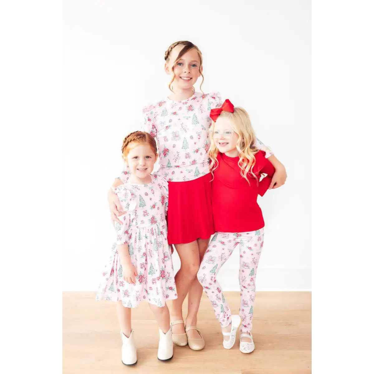 Pink Christmas 3/4 Sleeve Ruffle Twirl Dress - Mila & Rose ®