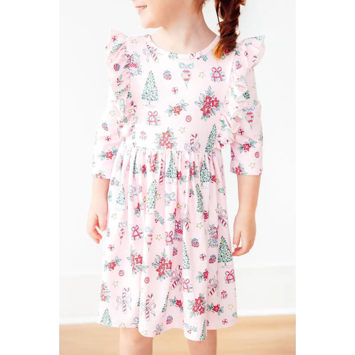 Pink Christmas 3/4 Sleeve Ruffle Twirl Dress - Mila & Rose ®
