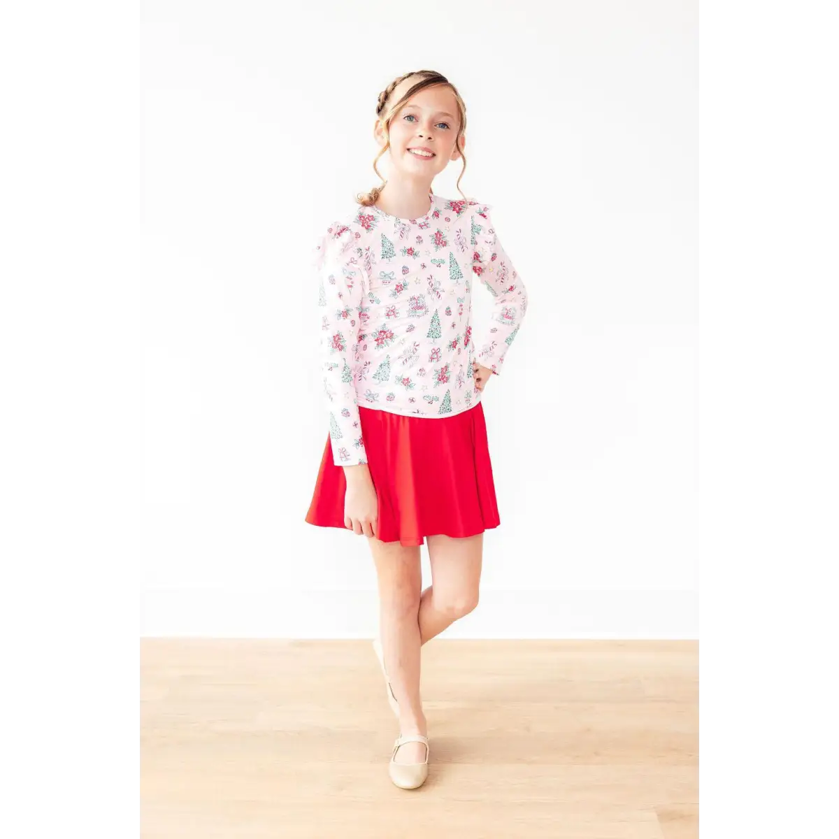 Pink Christmas L/S Ruffle Tee - Mila & Rose ®