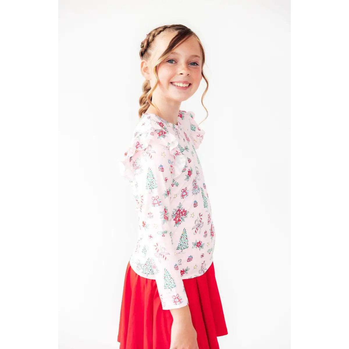 Pink Christmas L/S Ruffle Tee - Mila & Rose ®