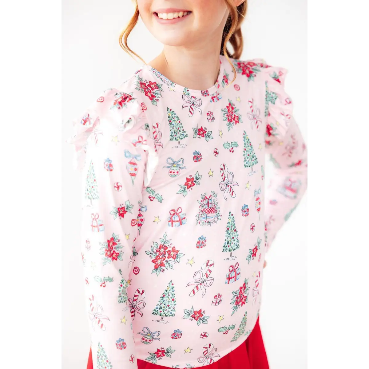 Pink Christmas L/S Ruffle Tee - Mila & Rose ®