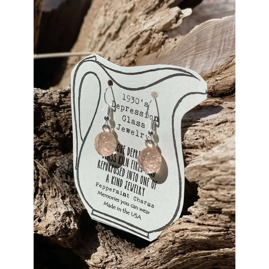 Pink Depression Glass Sterling Silver Earrings - Peppermint Charms