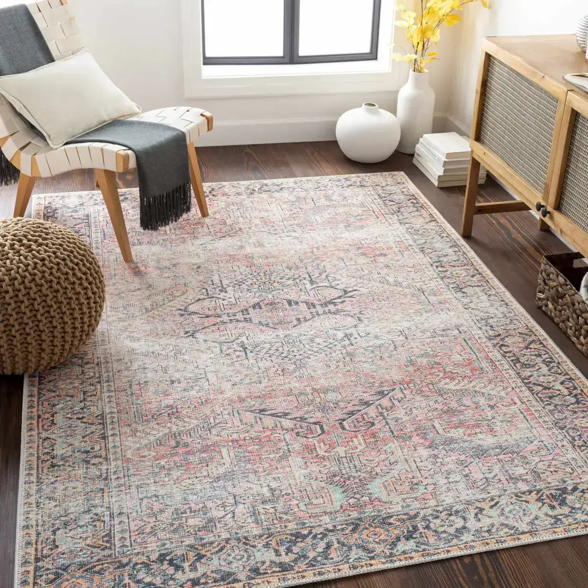 Pink Dunshaughlin Distressed Washable Area Rug - Boutique Rugs