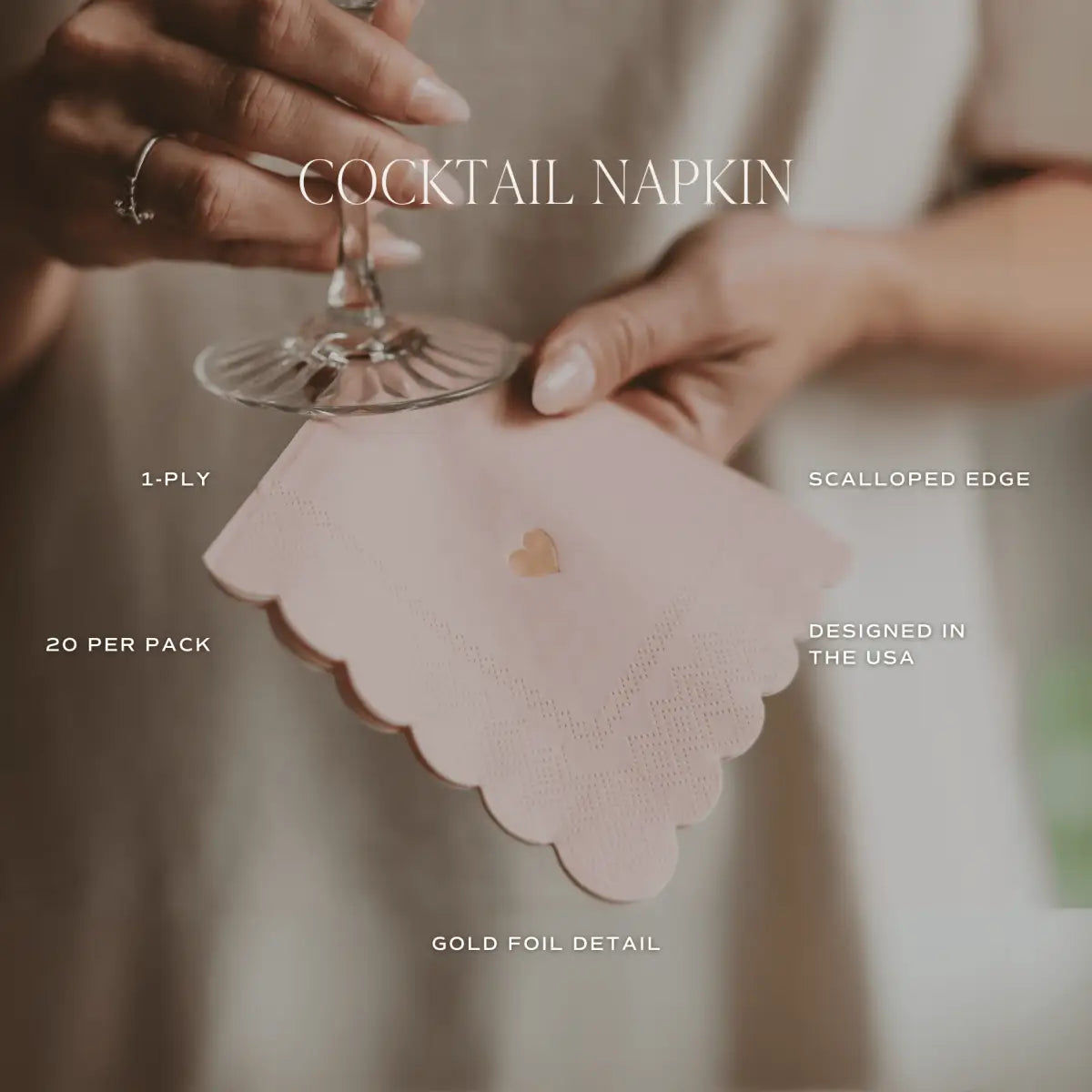 Pink with Gold Heart Cocktail Napkins - Sweet Water Decor