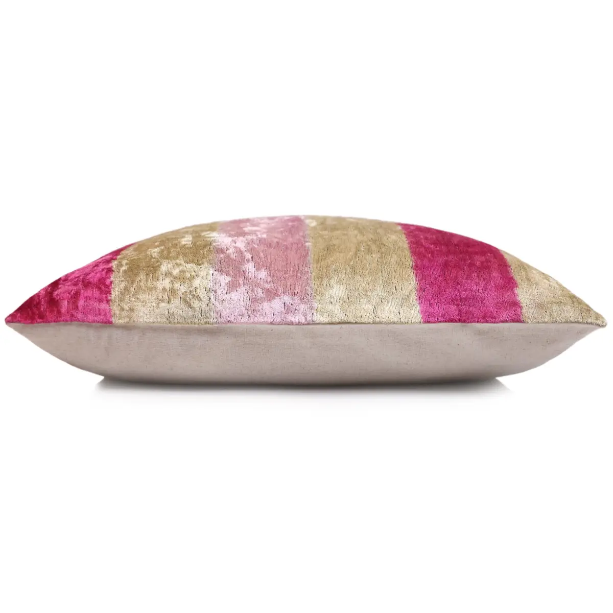 Pink Gold Striped Silk Velvet Lumbar Pillow – 16x24 Handmade Luxury Cushion - Canvello